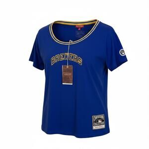Mitchell & Ness Milwaukee Brewers Women’s Tee Size L Blue Cooperstown Collection